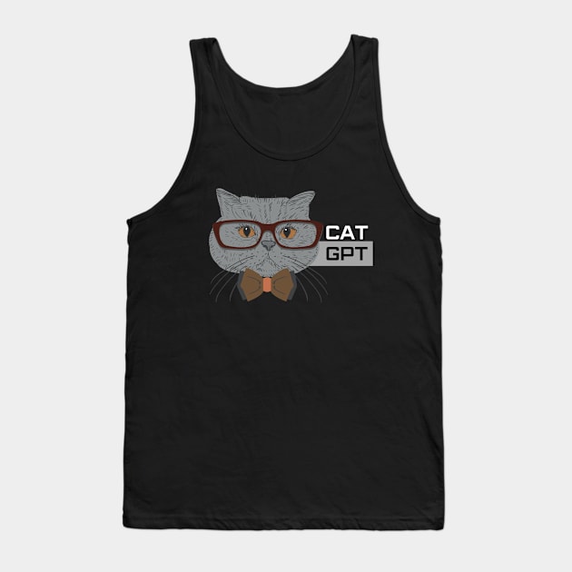 Cat GPT Working Ai Cat, Funny Geek Cat Using Computer Design for Cat Lovers and ChatGPT Fans Tank Top by Printofi.com